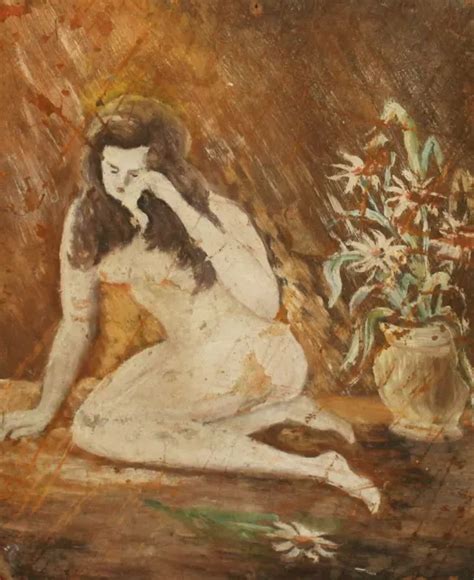 Vintage Impressionist Oil Painting Nude Woman Portrait