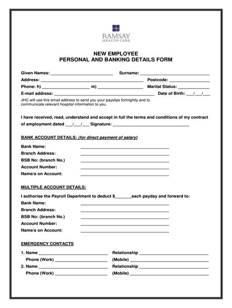 2011 2025 Ramsay Health Care New Employee Personal And Banking Details
