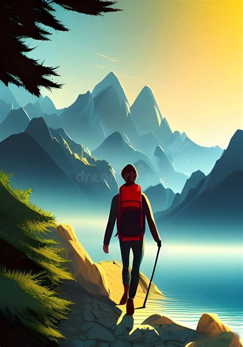 A Mountain Climber Is Depicted Against A Gorgeous Mountain Backdrop In