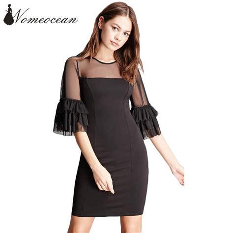 Sexy Gauze Patchwork Bodycon Dress Ruffle Layered Half Sleeve Mini