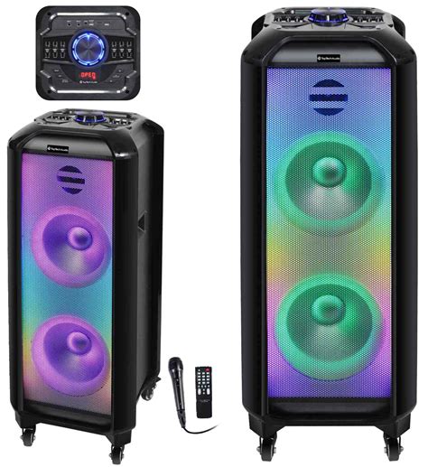 Fully Amplified Portable 10000 Watts Peak Power 2x10” Speaker With Led Top Tech Audio