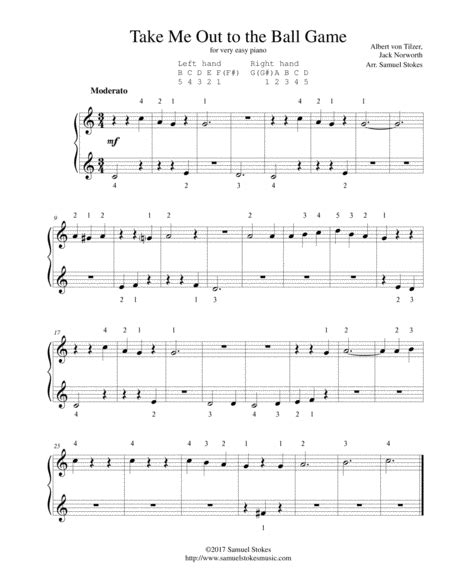 Take Me Out To The Ballgame For Very Easy Piano Arr Samuel Stokes By Albert Von Tilzer