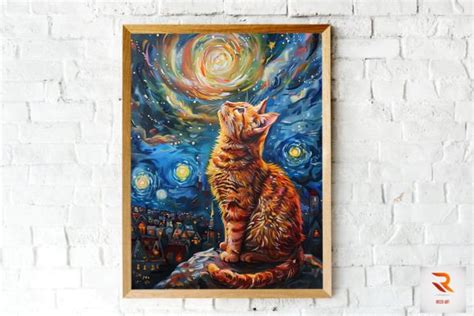 Cat In The Night Van Gogh Style Wall Art Bundle Bundle Creative Fabrica