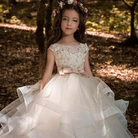 Elegant Flower Girl Dresses Champagne Lace Appliqu Sleeveless