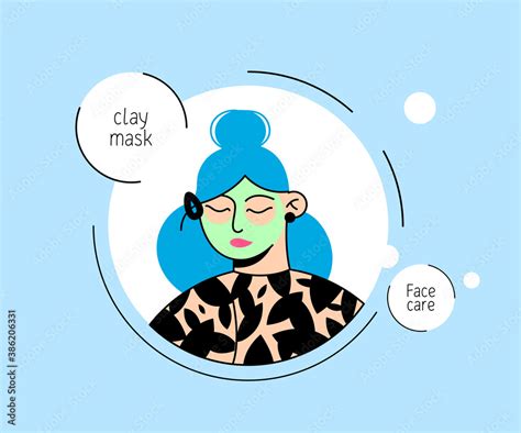 Cartoon Character Girl Takes Care Of Her Face Doodle Style Vector