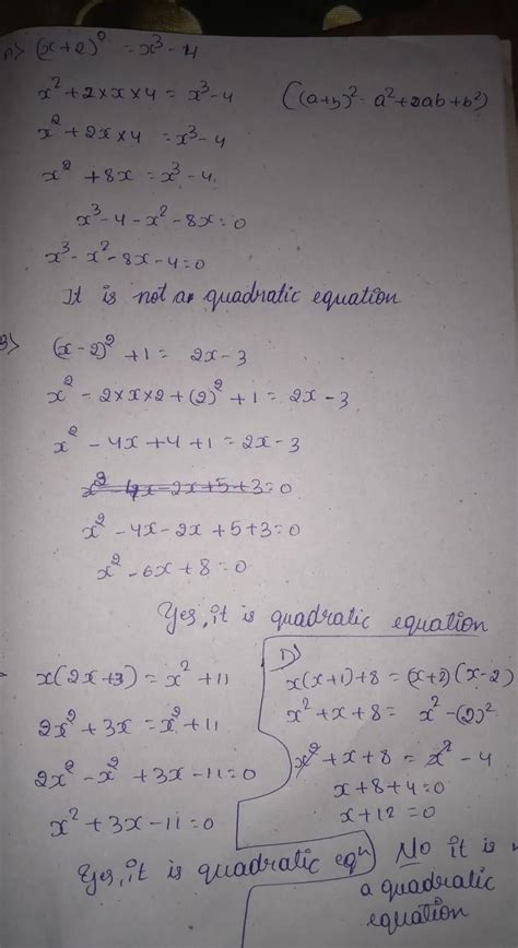 Which Of The Following Is Not Quadratic Equation A X 2 ² X³ 4