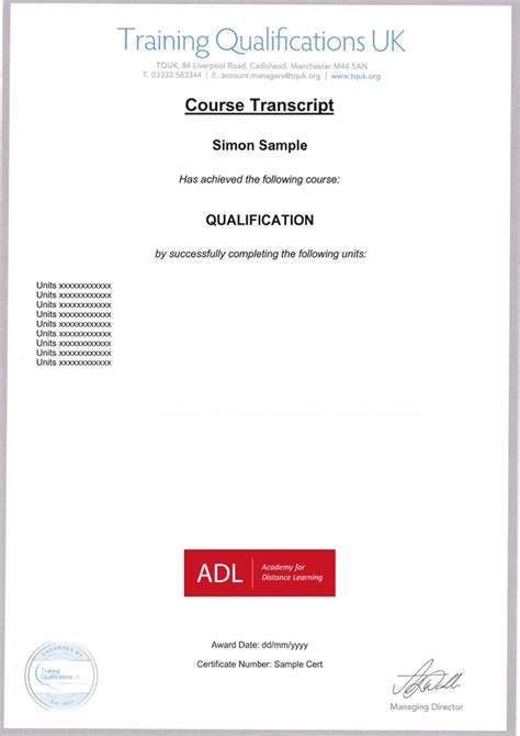 Sample TQUK Certificate