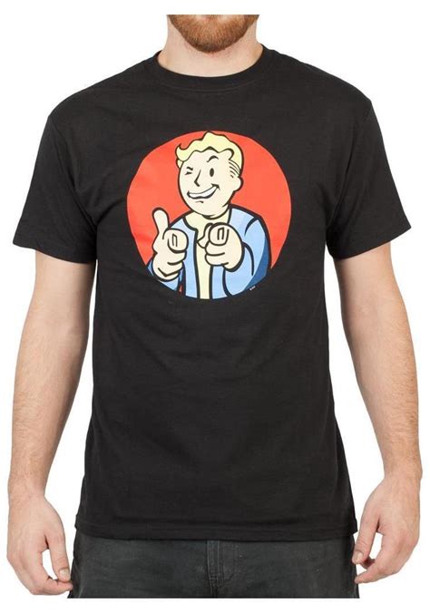 Fallout Vault Boy Pointing Red Circle Mens Black T Shirt