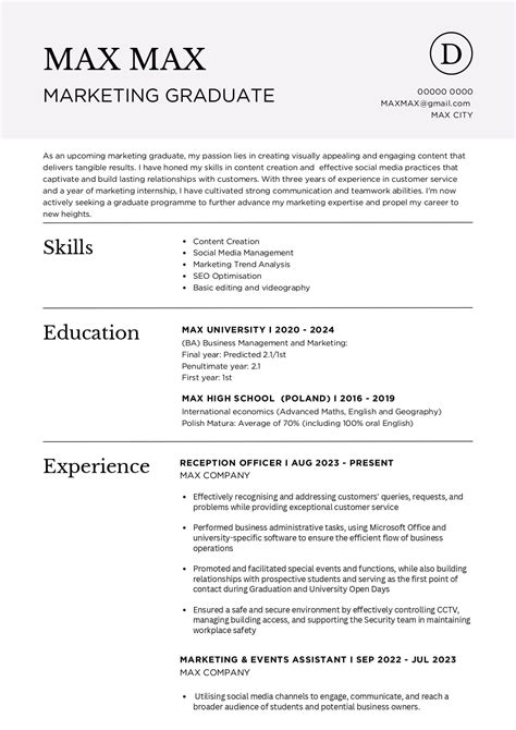 Marketing Graduate Cv Rresumes