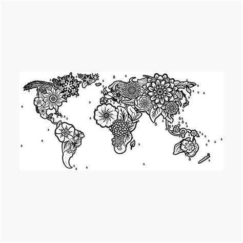 Lámina fotográfica Mundo de las flores tierra mapa del mundo hecho