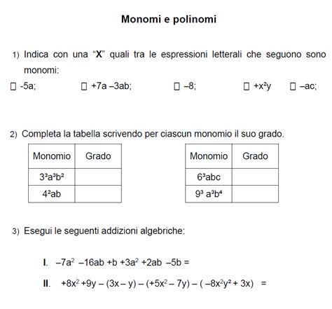 Esercizi Con Monomi E Polinomi Matematica Facile