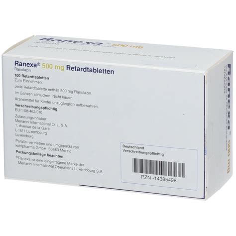 Ranexa 500 Mg Retard 100 St Mit Dem E Rezept Kaufen Shop Apotheke