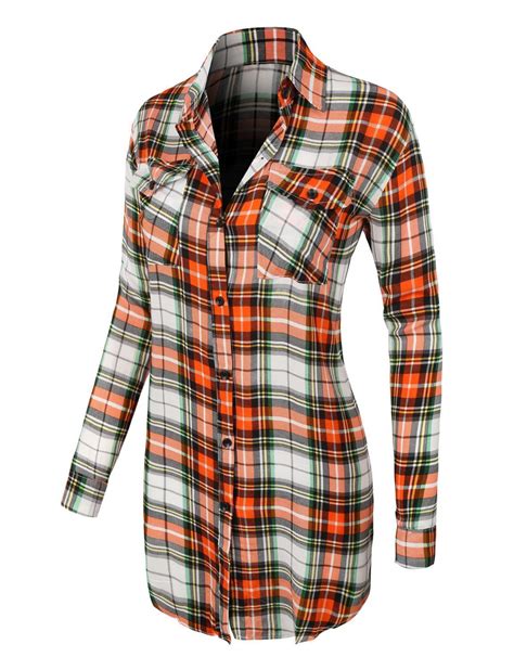 Le3no Womens Casual Plaid Button Down Shirt With Roll Up Sleeves Casual Women Plaid Roll Up