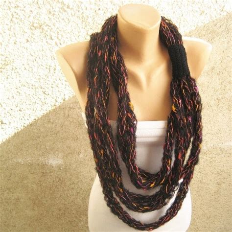 Infinity Black Loop Scarf Chunky Mohair Necklace Glitter Rope