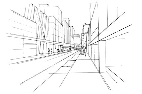 Dibujo Lineal De Una Gran Ciudad En Una Perspectiva Peatonaldise O