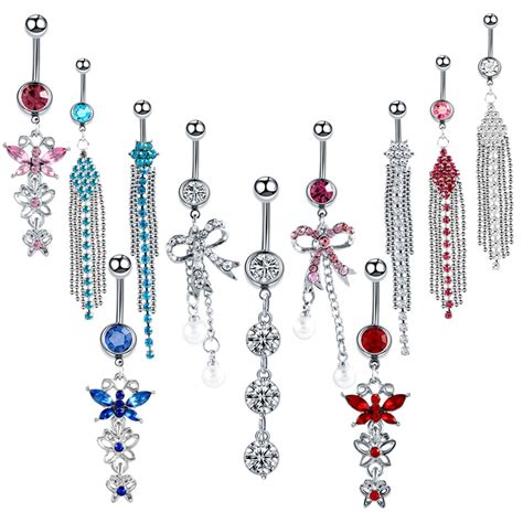 1pc Sexy Dangle Belly Bars Belly Button Rings Fashion Surgical Steel Rhinestone Body Jewelry