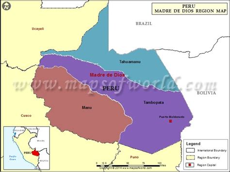 Madre De Dios Peru Map Administrative Divisions Region Boundary