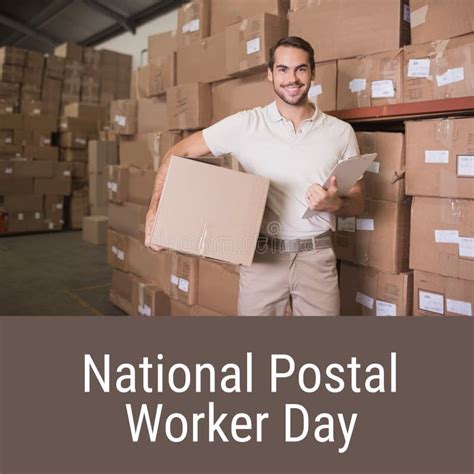 Composition Of National Postal Worker Day Text Over Happy Caucasian