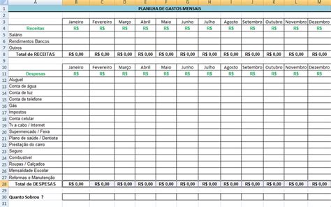 Planilha De Gastos Diario