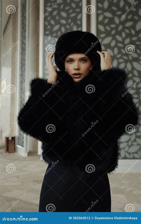 Slavic Style Trend Woman Wearing Fur Coat And Hat Stock Photo Image