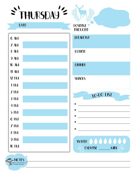 Thursday Blue Printable Planner Page | Woo! Jr. Kids Activities : Children's Publishing