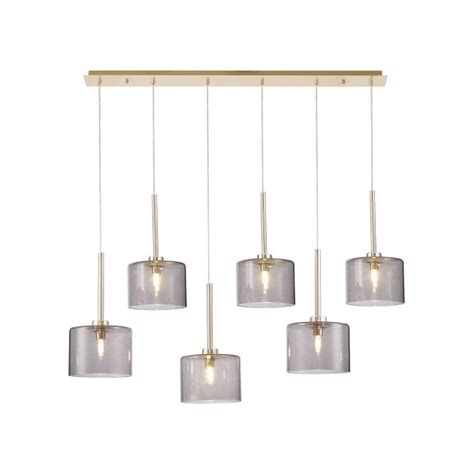 Tamworth 6 Light Linear Pendant Short Cylinder Shades French Gold And Smoked Glass Indoor