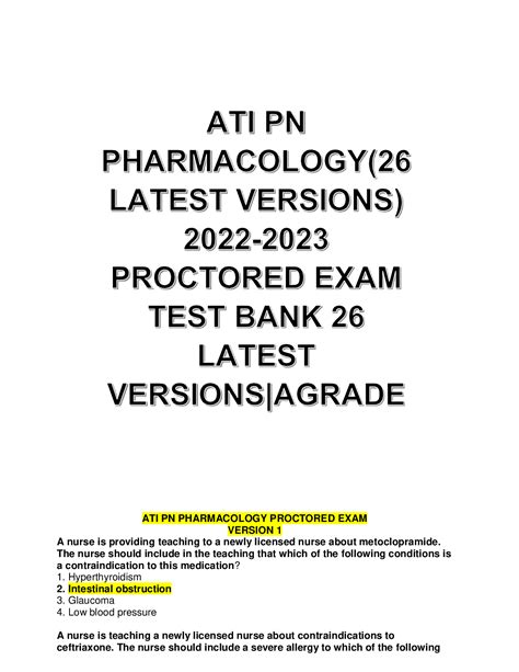 Ati Pn Pharmacology Latest Versions Proctored Exam Test