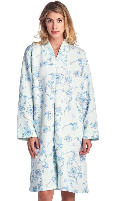 Casual Nights Womens Floral Print Zipper Front Quilted Robe