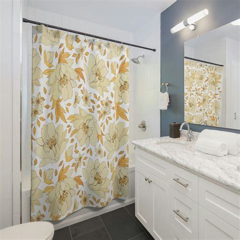 Yellow Floral Shower Curtain Shower Curtain Farmhouse Etsy