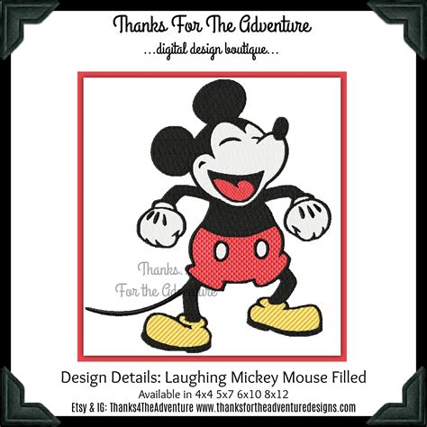 Embroidery Filled Classic Mickey Mouse Laughing Digital Etsy