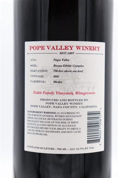 Pope Valley Merlot 2016 Old Vine Wine And Spirits