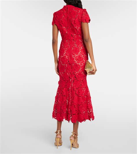 Floral Lace Midi Dress In Red Self Portrait Mytheresa