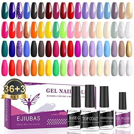 Gel Nail Polish Kit 36 Colors With Top Coat Base Coat Nail Strengthener