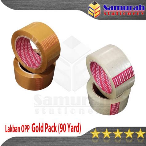 Lakban Plastik OPP Tape 48 Mm X 90 Yard Gold Pack Bening Coklat 2