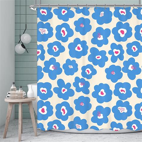 Aoselan Blue Red Flower Shower Curtain 72×72 Inch Matisse Abstract