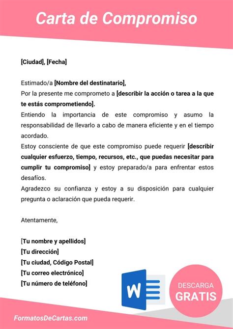 Carta De Compromiso General 2023 Formatos De Cartas