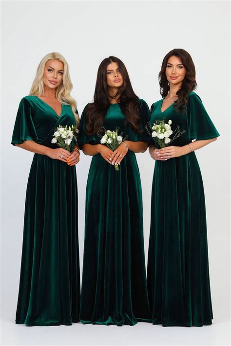 Dark Green Bridesmaid Velvet Dress A Line Maxi Gown Dress Etsy