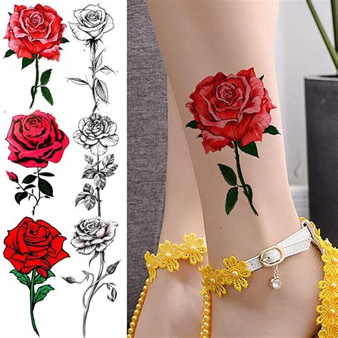 Red Rose Tattoo On Foot