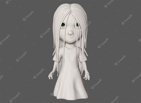 Premium Photo Scary Cartoon Character Horror Girl With Black Hair 3d