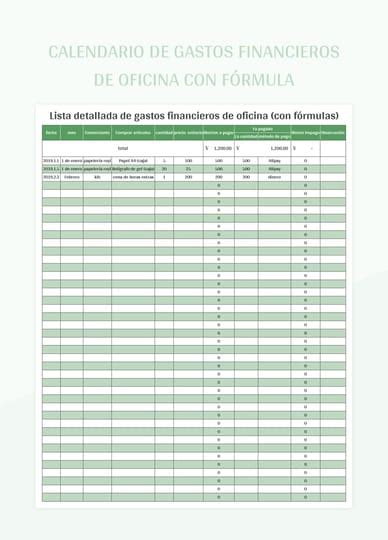 Plantilla De Excel Calendario De Gastos Financieros De Oficina Con