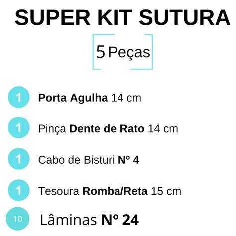 Kit Sutura Cirúrgico Básico 5 Peças Aço Inox Medicina Veterinária