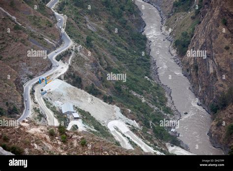 Alaknanda River And Mountain Road Uttarakhand India Asia Stock Photo