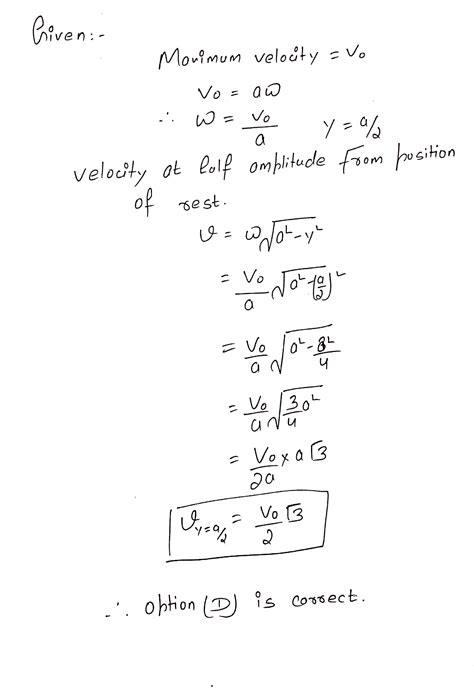 If The Maximum Velocity Of A Particle In SHM Is V Then Its Velocity At