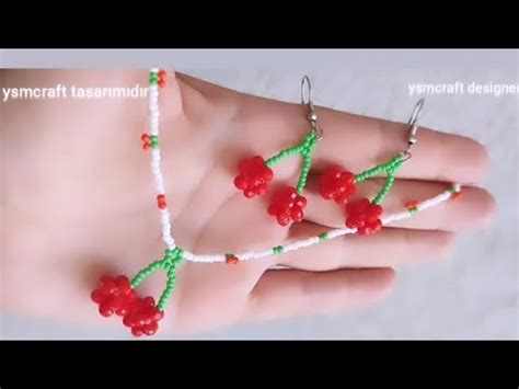 Boncuklu Kiraz Kolye ve Küpe Beaded cherry necklace earring set YouTube