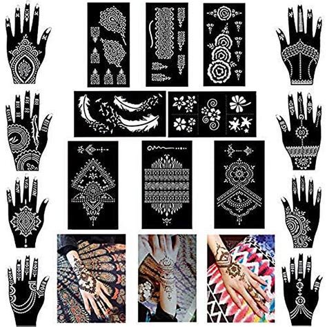 Xmasir Pack Of 16 Sheets Henna Tattoo Stencil Templates Temporary