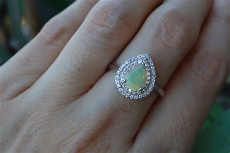 Ct Teardrop Opal Halo Engagement Ring Genuine Fire Opal Pear