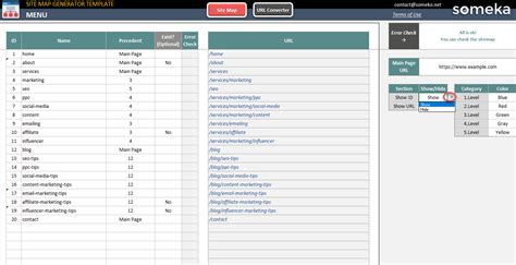 Sitemap Generator Excel Template | Web Sitemap Creator Tool