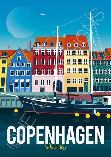 Copenhagen Travel Poster Denmark Scandinavia Print Etsy