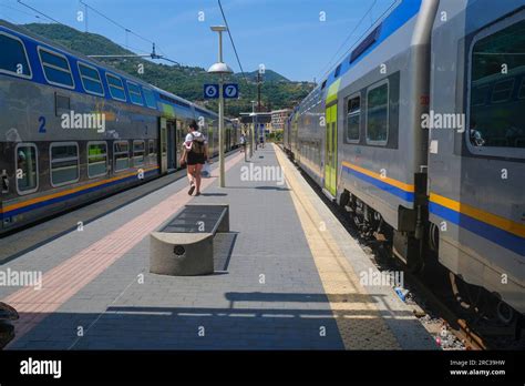 June La Spezia Italy Railway Station Passengers With Suitcases