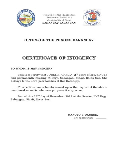 Certificate Of Indigency Pdf